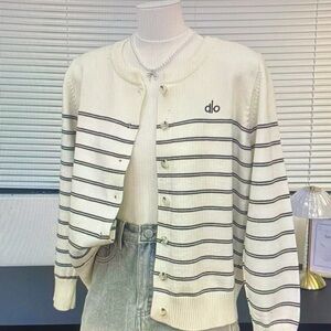 ALO Yoga Ivory and Black Striped Cardigan